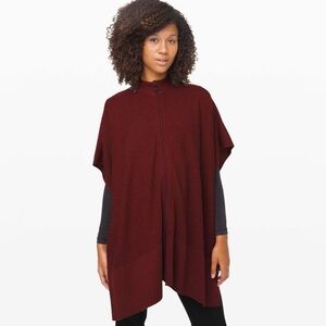 LULULEMON Call Me Cozy Wrap Poncho In Red Zip Front Cotton YakOne Size